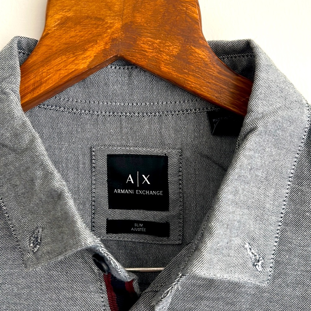 Men’s Armani Exchange Gray Slim Fit Cotton Long Sleeved Button Up Shirt - Picture 3 of 12